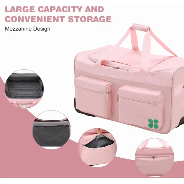 Rolling Garment Bag Dance Bag w/Rack and Changing Station Outdoor Storage Cabinet, Pink - Image 2